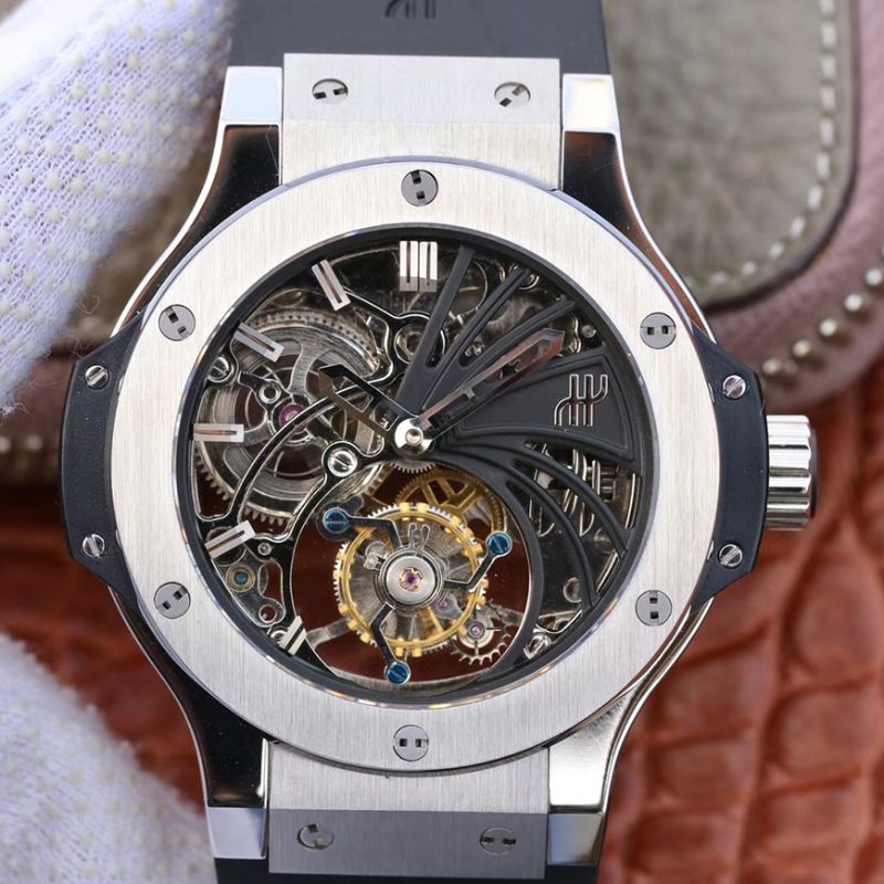 Best Replica Replica Hublot Big Bang hollow tourbillon Swiss Seagull hand-winding tourbillon movement Skeleton Dial - Colareps