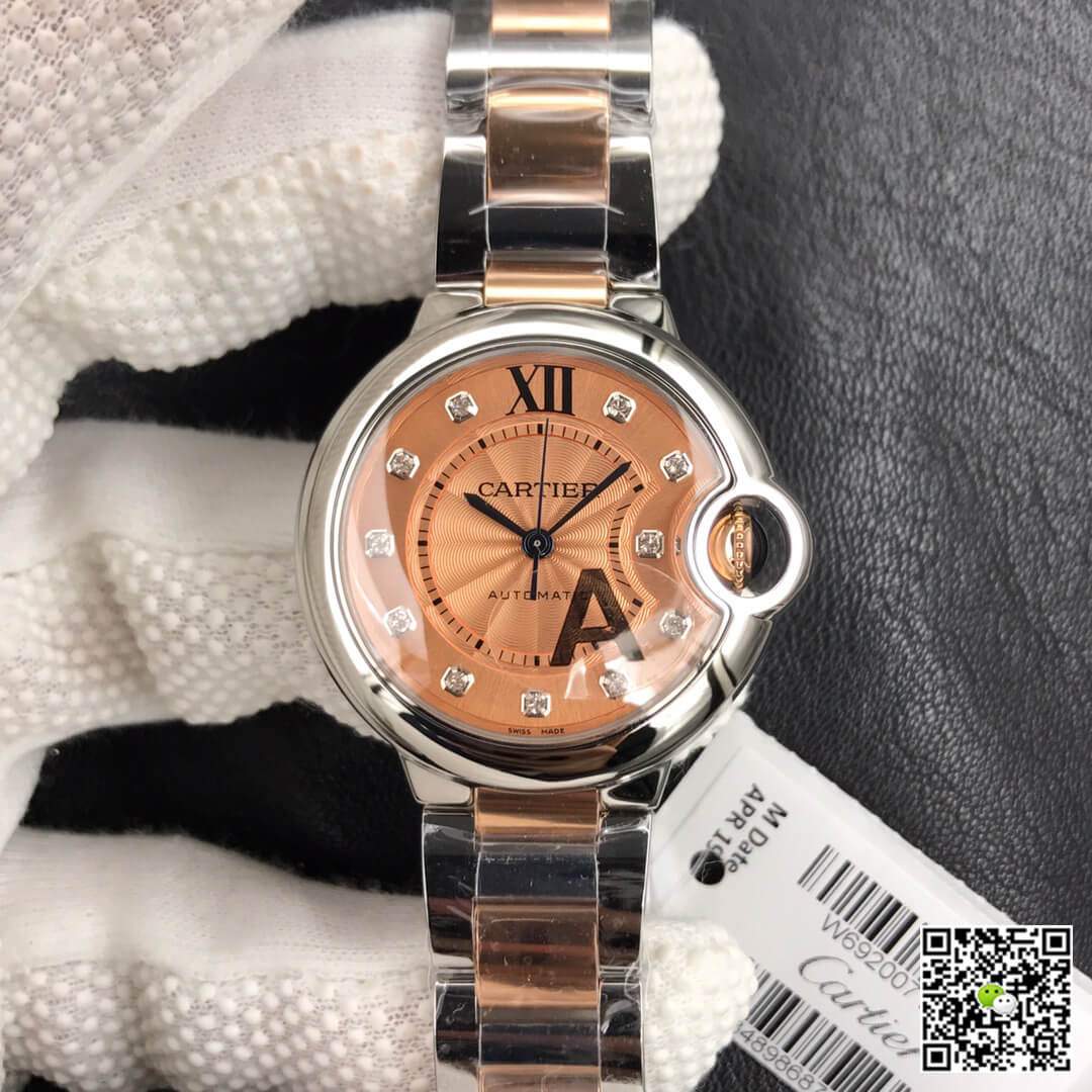 Best Replica Replica Ballon Bleu De Cartier 33MM 1:1 Best Edition V6 Factory Rose Gold Dial - Colareps