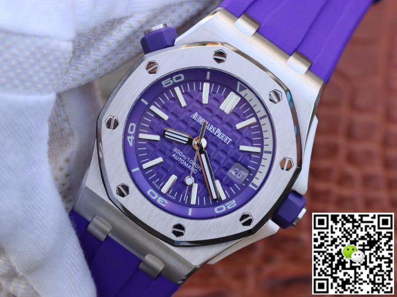 Best Replica Replica Audemars Piguet Royal Oak Offshore Diver 15710ST.OO.A077CA.01 1:1 Best Edition Swiss ETA3120 Superlumed Purple textured dial - Colareps