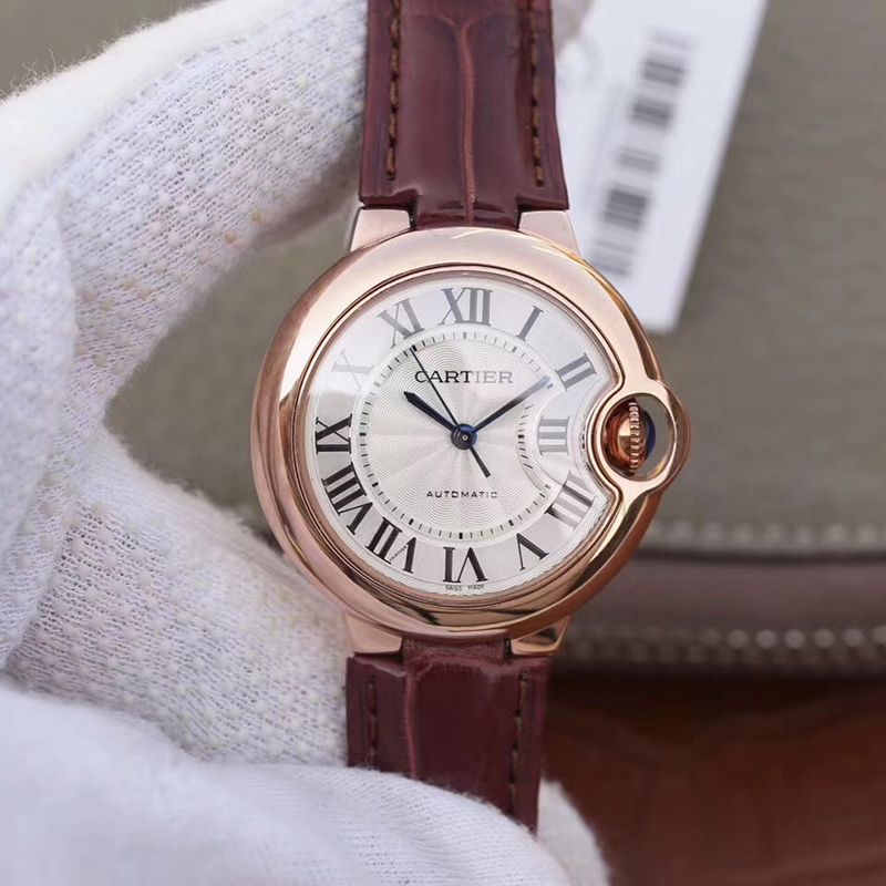 Best Replica Replica Ballon Bleu De Cartier 33mm Rosegold 1:1 Best Edition Brown Leather Strap Swiss ETA 2671 - Colareps