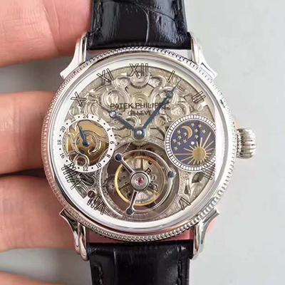 Best Replica Patek Philippe Replica Tourbillon Moonphase 1:1 Best Edition Swiss Tourbillon Skeleton and White Dial - Colareps
