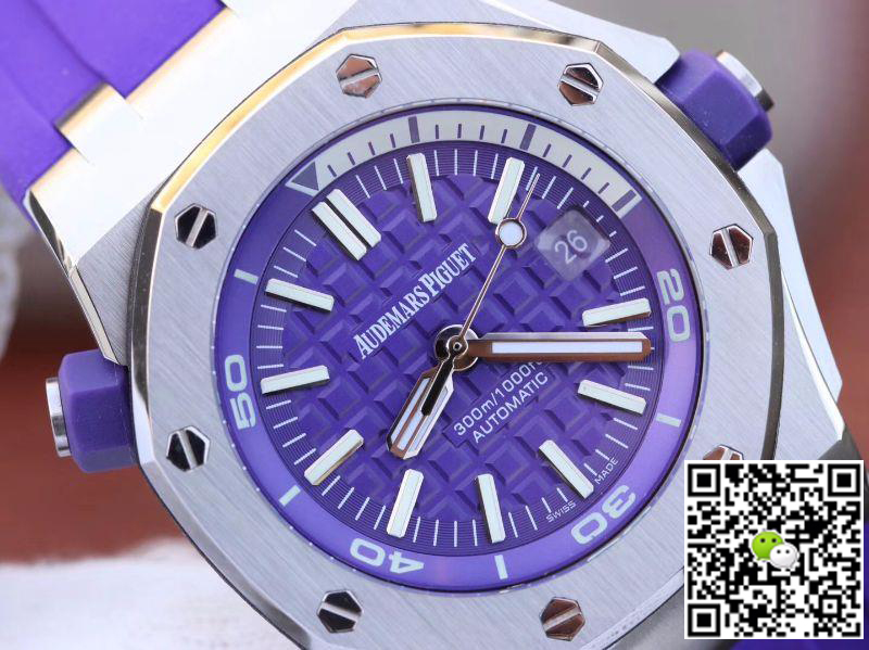 Best Replica Replica Audemars Piguet Royal Oak Offshore Diver 15710ST.OO.A077CA.01 1:1 Best Edition Swiss ETA3120 Superlumed Purple textured dial - Colareps