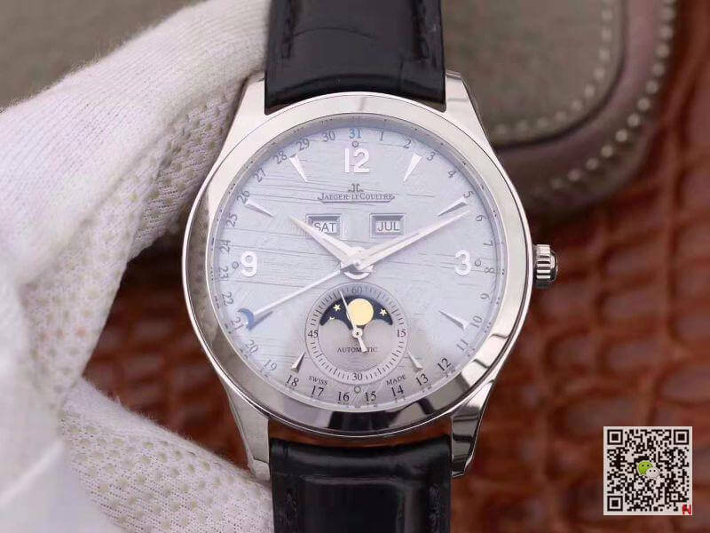 Best Replica Replica Jaeger-LeCoultre Master Calendar 1558420 OM factory 1:1 Best Edition Swiss ETA866 Silver Dial Black calf leather strap - Colareps