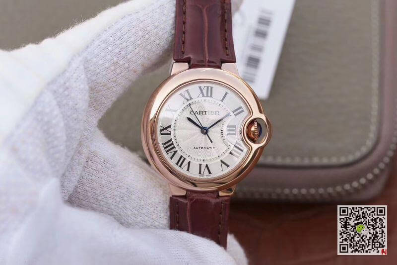 Best Replica Replica Ballon Bleu De Cartier 33mm Rosegold 1:1 Best Edition Brown Leather Strap Swiss ETA 2671 - Colareps
