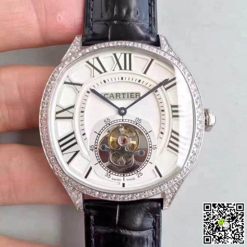Best Replica Replica Drive De Cartier W4100013 Men Watches 1:1 Best Edition Swiss Tourbillon Black Leather Strap - Colareps