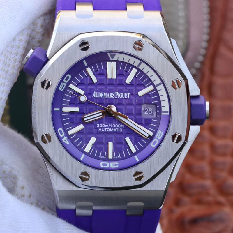 Best Replica Replica Audemars Piguet Royal Oak Offshore Diver 15710ST.OO.A077CA.01 1:1 Best Edition Swiss ETA3120 Superlumed Purple textured dial - Colareps