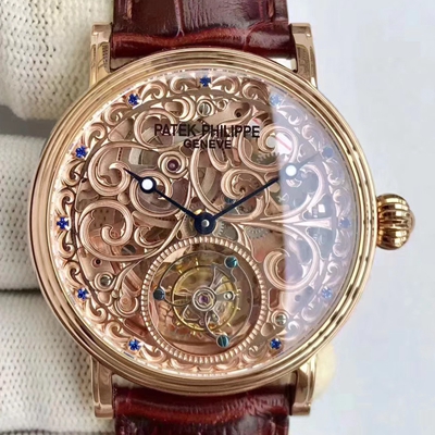 Best Replica Patek Philippe Replica Tourbillon Sapphire 1:1 Best Edition Rose Gold Swiss Tourbillon - Colareps