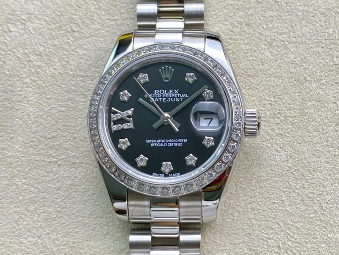 Best Replica Replica Rolex Datejust 28MM 1:1 Best Edition BP Factory Diamond set Black Dial - Colareps
