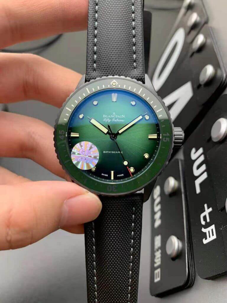 Best Replica Replica Blancpain Fifty Fathoms Bathyscaphe Mokkarran 5005 0153 NABA 1:1 Best Edition GF Factory Green Dial - Colareps