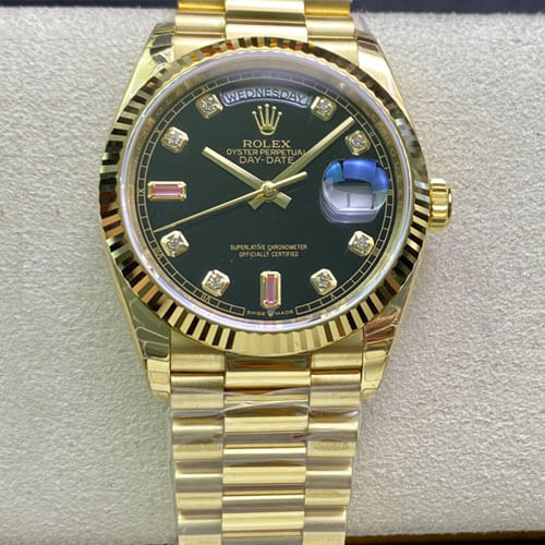 Best Replica Replica Rolex Day Date 118208 1:1 Best Edition EW Factory Black Dial - Colareps