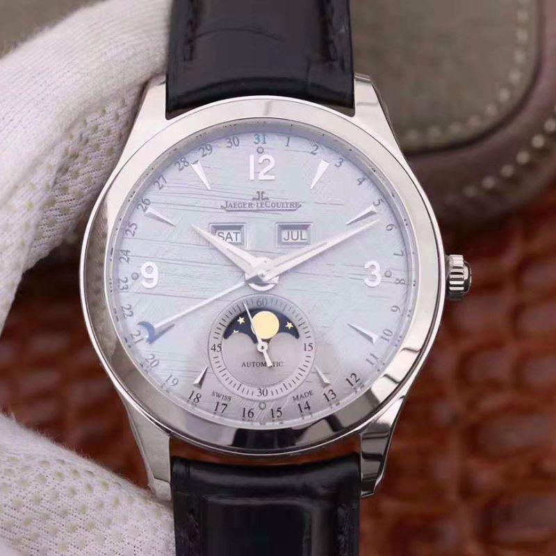 Best Replica Replica Jaeger-LeCoultre Master Calendar 1558420 OM factory 1:1 Best Edition Swiss ETA866 Silver Dial Black calf leather strap - Colareps