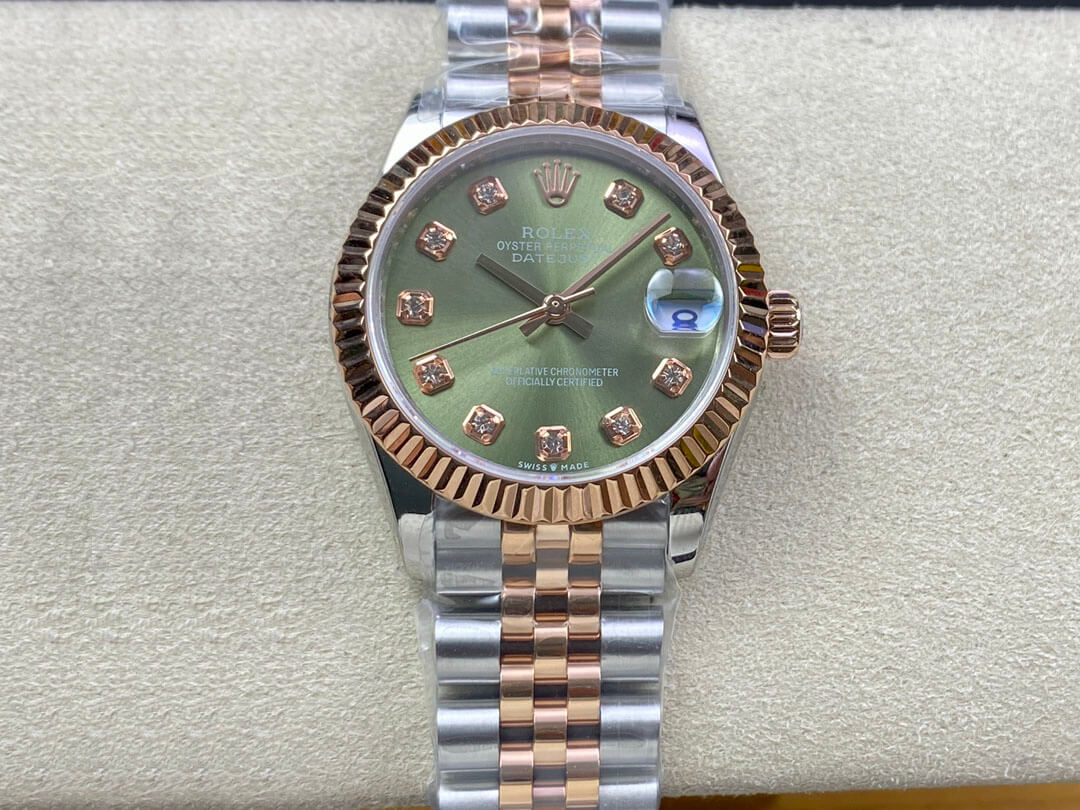 Best Replica Replica Rolex Datejust 31MM 1:1 Best Edition EW Factory Rose Gold Green Dial - Colareps