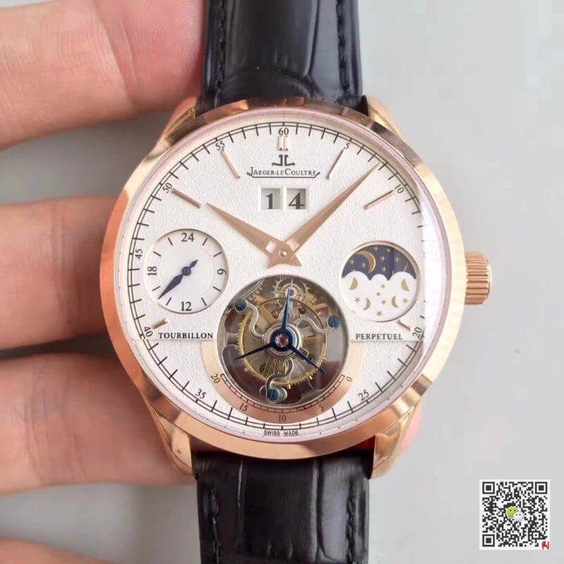 Best Replica Replica Jaeger-LeCoultre Master Grande Tradition Tourbillon Men Watches 1:1 Best Edition Swiss Tourbillon 18K Rose Gold White Dial - Colareps