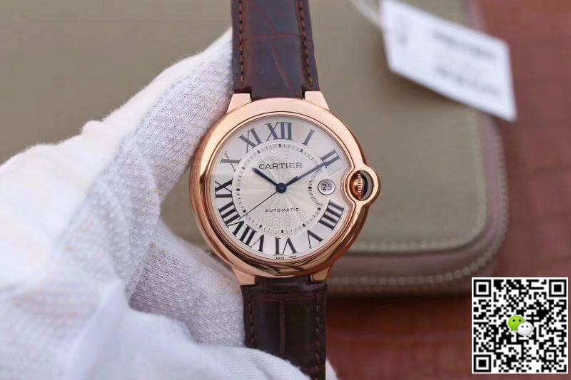 Best Replica Replica Ballon Bleu De Cartier 42 WGBB0017 V9 Factory 1:1 Best Edition Swiss ETA2824-2 Rosegold Wrapped Silver Dial - Colareps