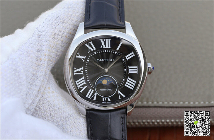 Best Replica Replica Drive De Cartier Moonphase WGNM0009 1:1 Best Edition Stainless Steel Black Dial - Colareps