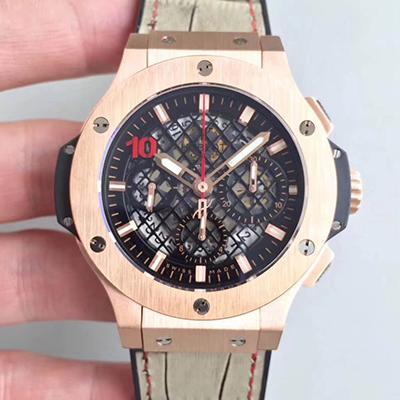 Best Replica Replica Hublot Big Bang Aero Bang Gold Mechanical Watches 1:1 Best Edition Swiss ETA4100 Black Skeleton Dial - Colareps