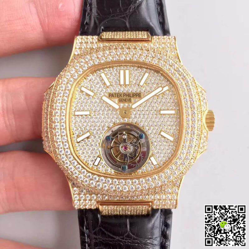 Best Replica Patek Philippe Replica Nautilus Jumbo Tourbillon 1:1 Best Edition Swiss Tourbillon 18K Yellow Gold Diamond Dial - Colareps