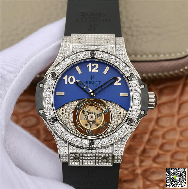 Best Replica Replica Hublot Big Bang Tourbillon 1:1 Best Edition Diamond Blue Dial - Colareps