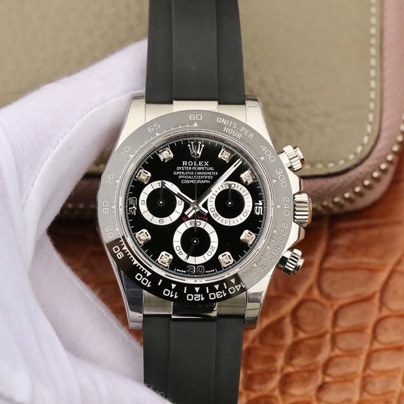 Best Replica Rolex Daytona Replica  Cosmograph 116519 Noob Factory 1:1 Best Edition Diamonds Markers Swiss ETA4130 Black Rubber Strap - Colareps