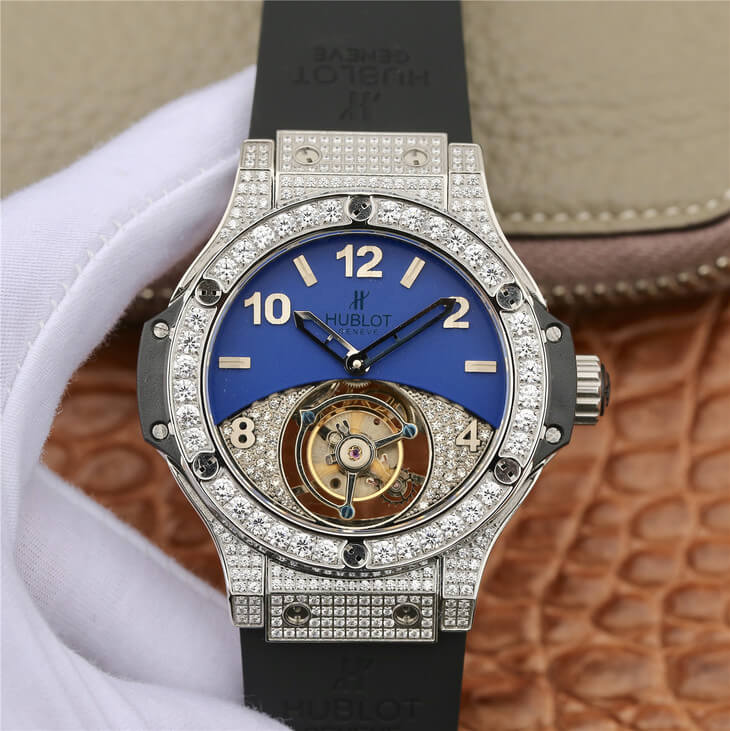 Best Replica Replica Hublot Big Bang Tourbillon 1:1 Best Edition Diamond Blue Dial - Colareps