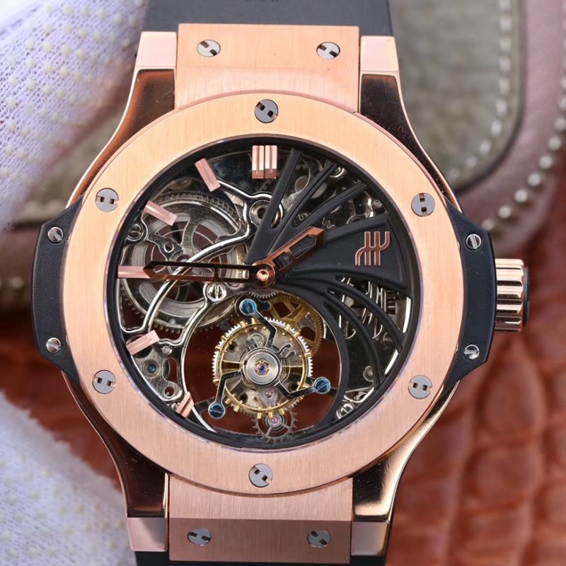 Best Replica Replica Hublot Big Bang hollow tourbillon 1:1 Best Edition Swiss Seagull hand-winding tourbillon movement 18K Rose Gold - Colareps