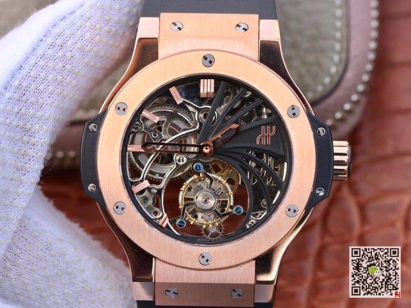 Best Replica Replica Hublot Big Bang hollow tourbillon 1:1 Best Edition Swiss Seagull hand-winding tourbillon movement 18K Rose Gold - Colareps