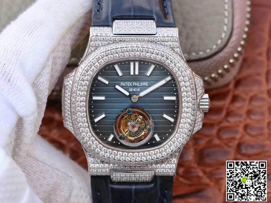 Best Replica Patek Philippe Replica Nautilus Jumbo 5711 R8 Factory 1:1 Best Edition Swiss Tourbillon Blue Dial - Colareps