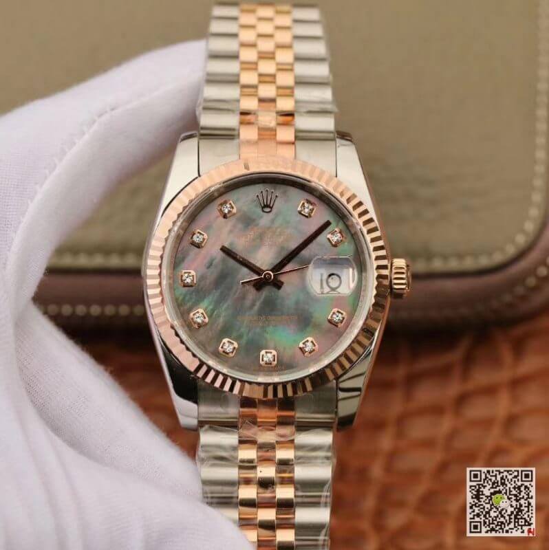 Best Replica Replica Rolex Date-Just 36mm 1:1 Best Edition Gray Dial Diamond Markers 18K Gold Wrapped Swiss ETA3135 - Colareps