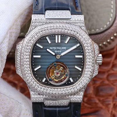 Best Replica Patek Philippe Replica Nautilus Jumbo 5711 R8 Factory 1:1 Best Edition Swiss Tourbillon Blue Dial - Colareps