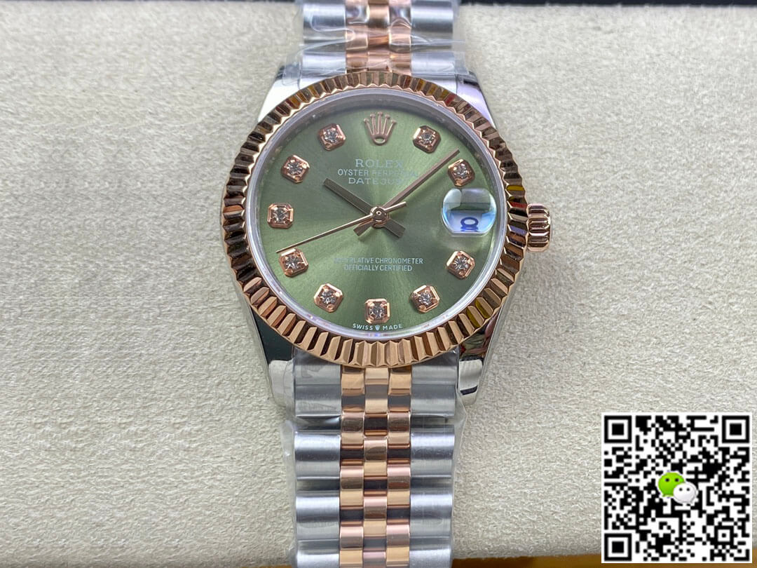 Best Replica Replica Rolex Datejust 31MM 1:1 Best Edition EW Factory Rose Gold Green Dial - Colareps
