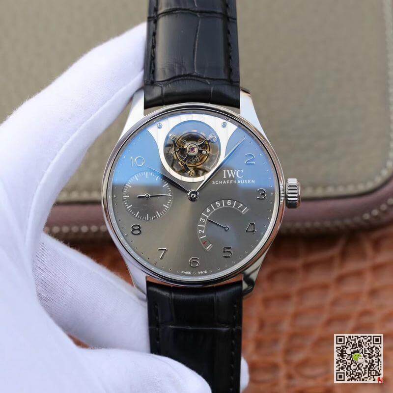 Best Replica IWC Replica Portuguese IW504210 Tourbillon 1:1 Best Edition Slate Gray Dial On Black Leather Strap Swiss ETA Tourbillon Movement - Colareps