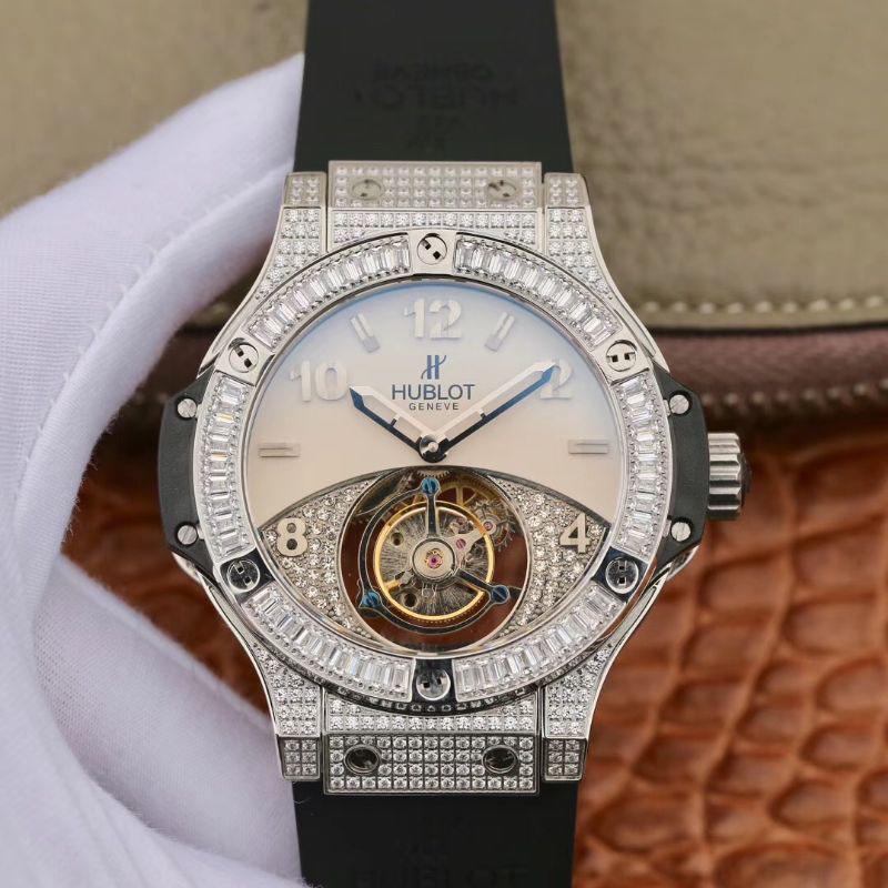 Best Replica Replica Hublot Classic Fusion 45mm Tourbillon With Diamond Gray Dial 1:1 Best Edition on Black Rubber Strap Swiss Tourbillon - Colareps
