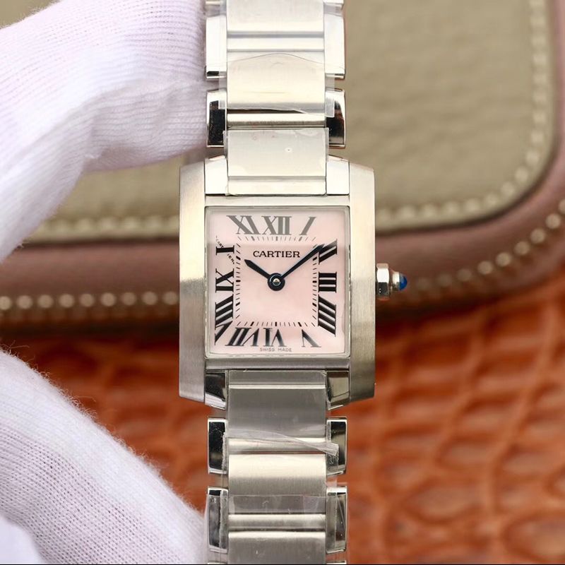 Best Replica Cartier Replica Tank Francaise W51028Q3 Pink MOP Dial Steel Ladies Watch 1:1 Best Edition Swiss Quartz - Colareps