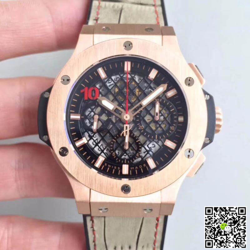 Best Replica Replica Hublot Big Bang Aero Bang Gold Mechanical Watches 1:1 Best Edition Swiss ETA4100 Black Skeleton Dial - Colareps