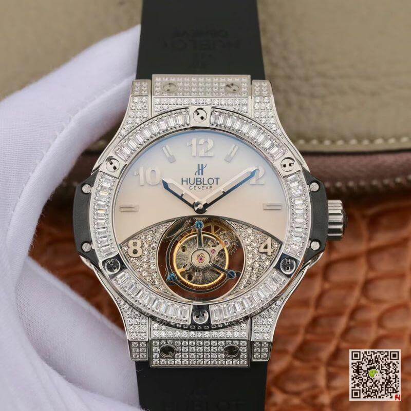 Best Replica Replica Hublot Classic Fusion 45mm Tourbillon With Diamond Gray Dial 1:1 Best Edition on Black Rubber Strap Swiss Tourbillon - Colareps