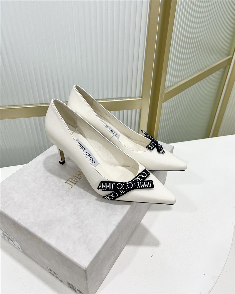 Best Replica Jimmy Choo new logo print webbing square toe flat shoes - Colareps