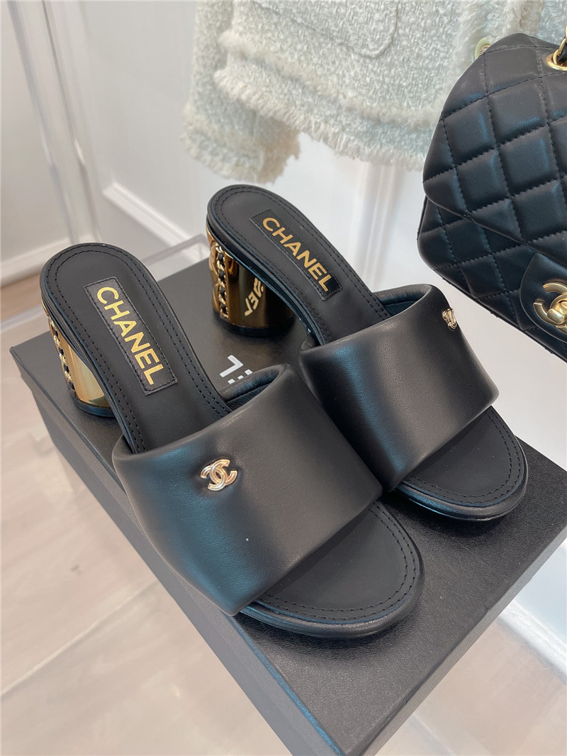 Best Replica chanel metal block heel CC logo bread slippers - Colareps