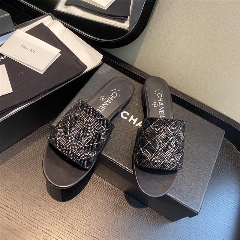 Best Replica chanel pearl slippers black - Colareps