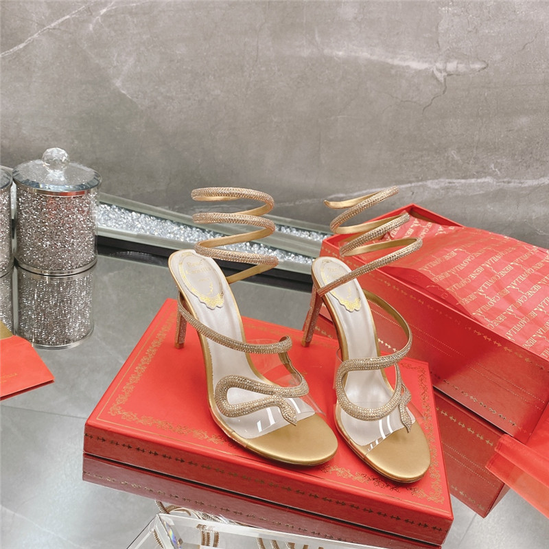 Best Replica Rene Caovilla Dupe snake crystal high heel sandals - Colareps