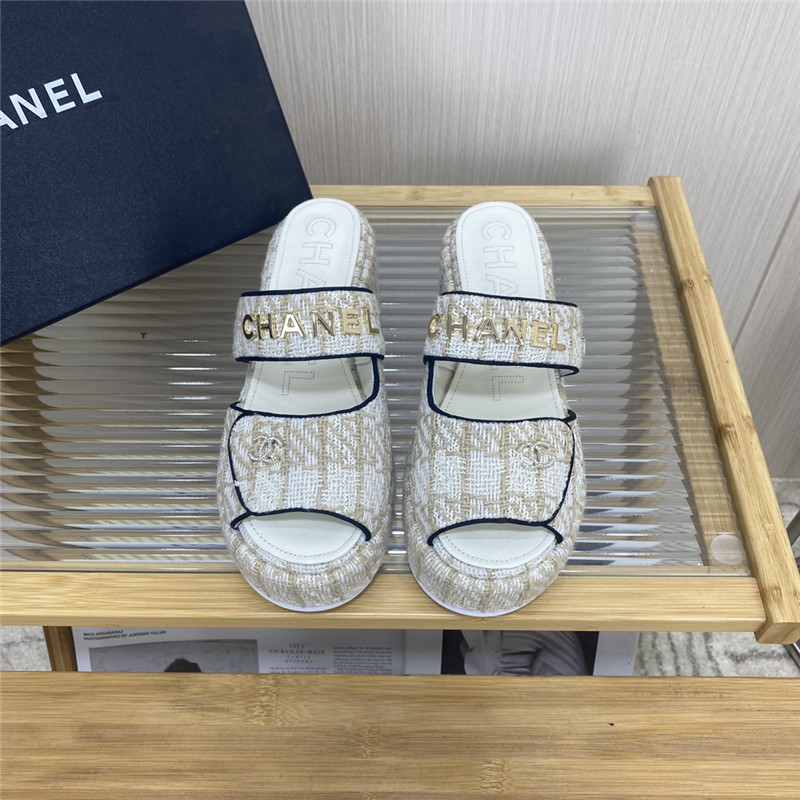 Best Replica chanel logo platform slippers - Colareps