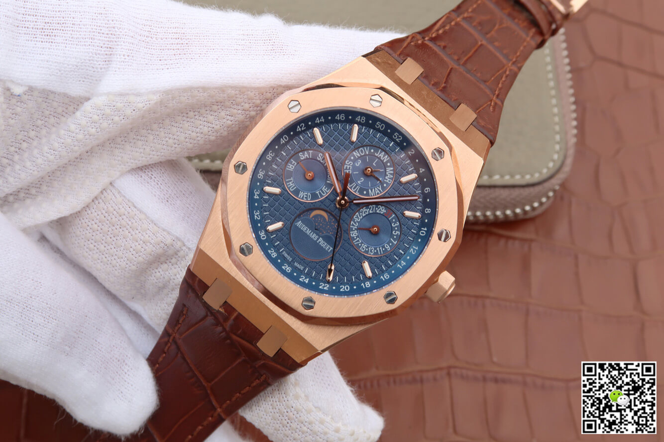 Best Replica Replica Audemars Piguet Royal Oak Perpetual Calendar 26574 1:1 Best Edition JF Factory Rose Gold Blue Dial - Colareps