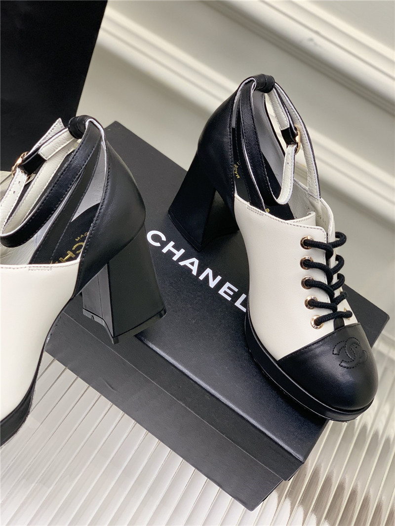 Best Replica chanel lace up chunky heel women s shoes - Colareps