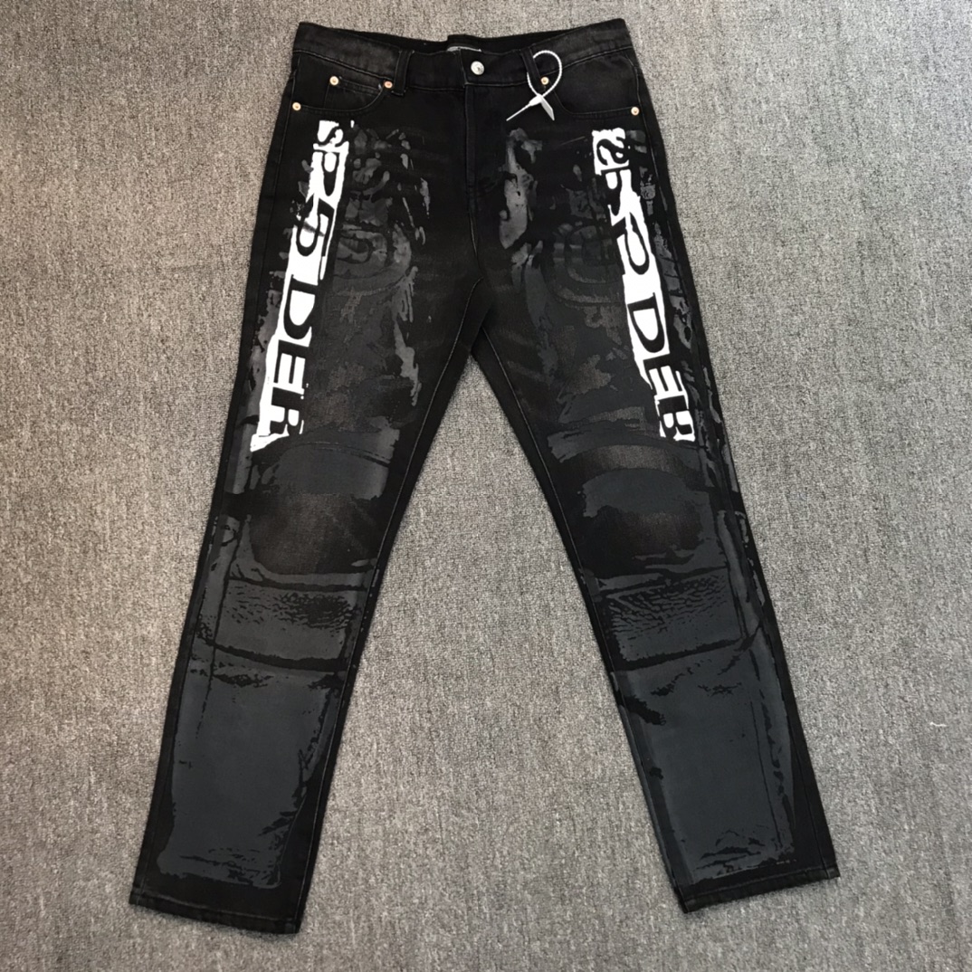 Best Replica Retro black and white letters cracked pulp print jeans - Colareps
