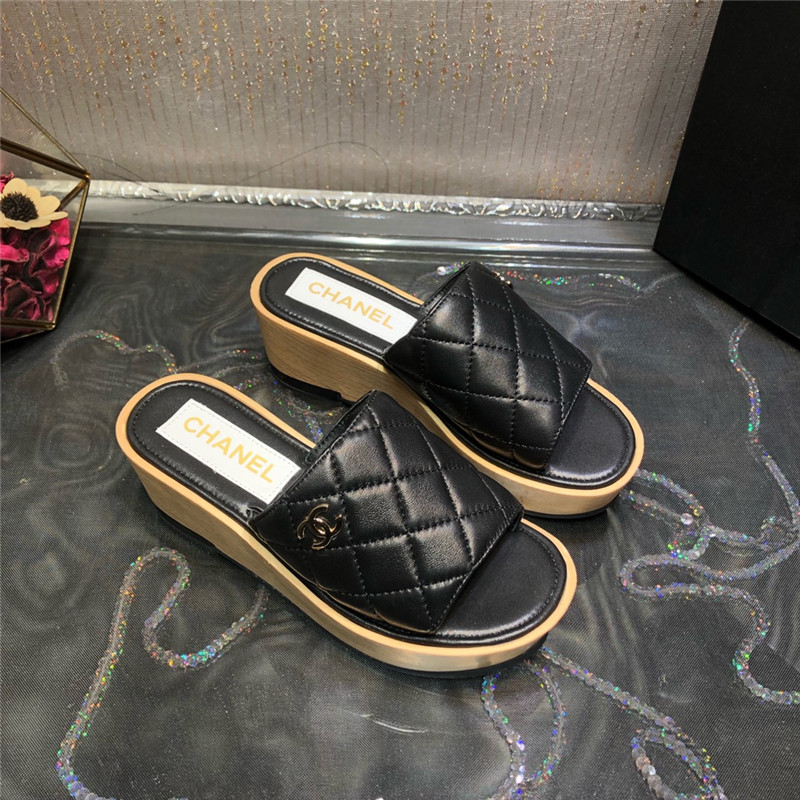 Best Replica chanel embroidered wedge platform slippers - Colareps