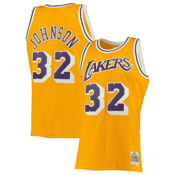 Best Replica MAGIC JOHNSON LOS ANGELES LAKERS THROWBACK JERSEY (HEAT APPLIED) - Colareps
