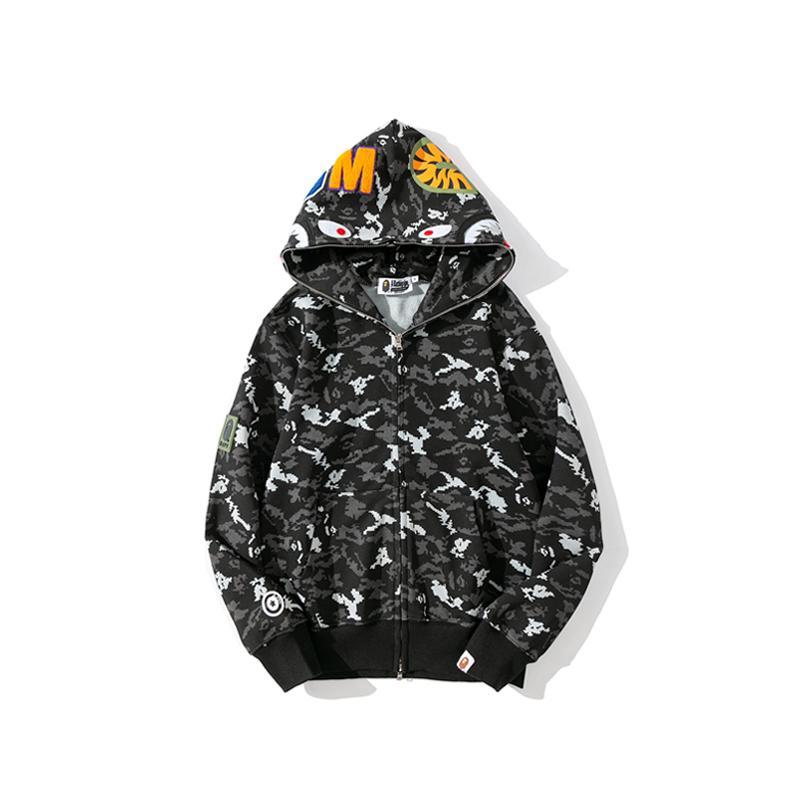 Best Replica Bape Shark Pixel Camo Hoodie Black Grey - Colareps
