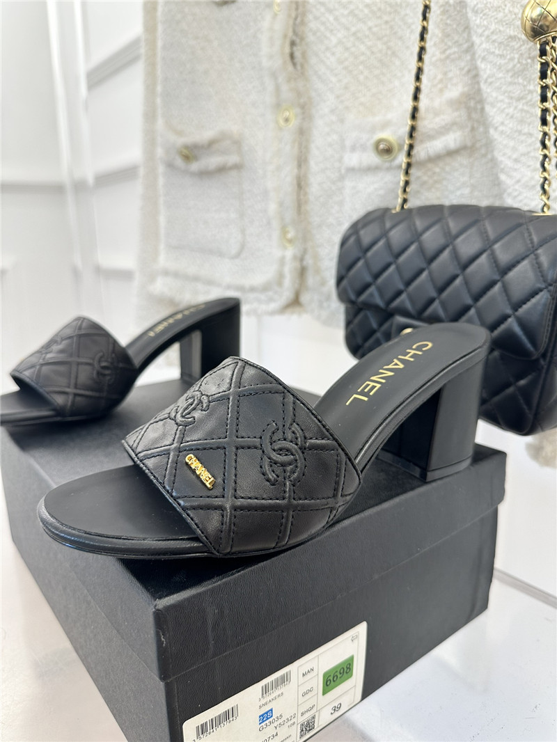 Best Replica chanel rhombus CC logo chunky heel slippers - Colareps