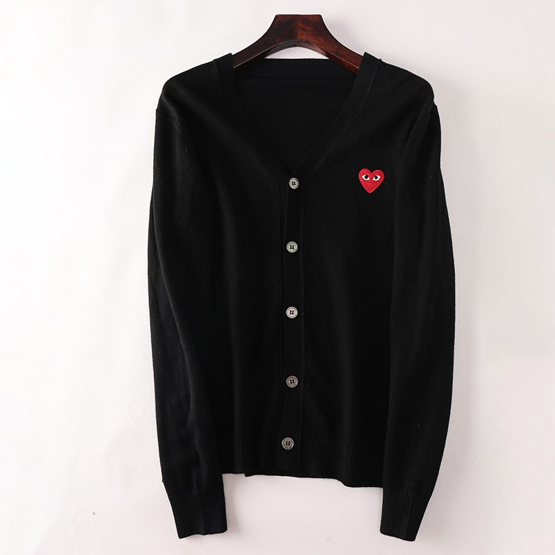 Best Replica CDG Play Pure Cotton Sweater mens womens Long Sleeve Knitted Cardigan Round-neck Sweater Warm Popular Couples Wear - Colareps