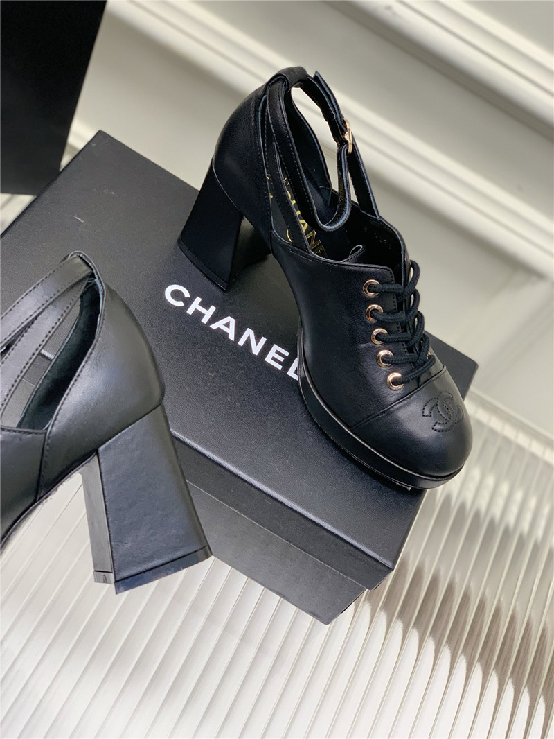 Best Replica chanel lace up chunky heel women s shoes - Colareps