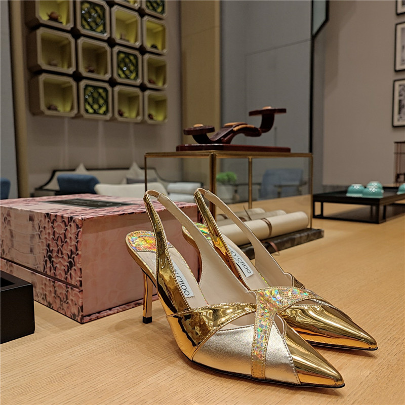 Best Replica Jimmy Choo high-heeled hollow leather style pointed sandals - Colareps